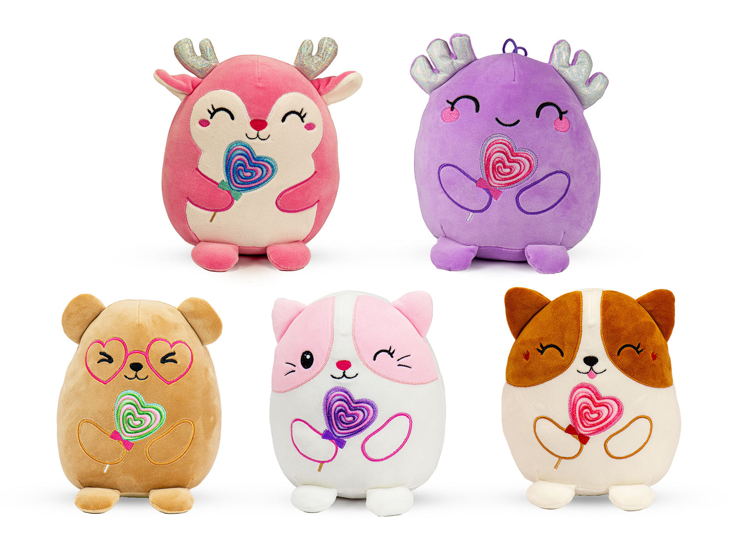 Plüsch Kawaii Tiere mit Lolly, 23 cm, sortiert