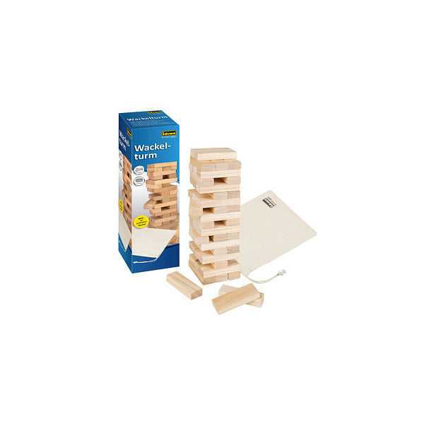Verpackung mit dem ausgepackten Holzblöcken und dem dazugehörigen Beutel