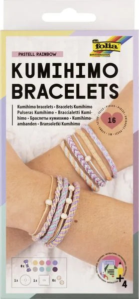 Folia Armband - Knüpfset Kumihimo Bracelets Pastell rainbow, 16 Teile