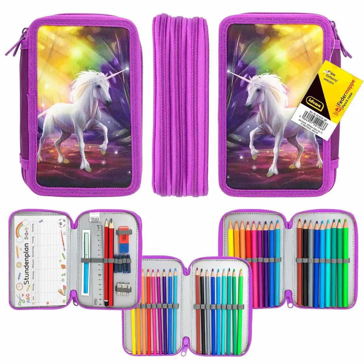 Schüleretui Tripledecker Einhorn 47 Teile