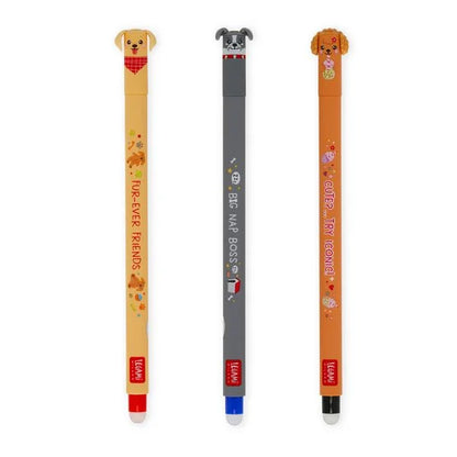 SET OF 3 ERASABLE GEL PENS - GOLDEN + BULLDOG + POODLE