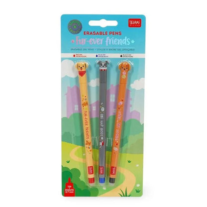 SET OF 3 ERASABLE GEL PENS - GOLDEN + BULLDOG + POODLE
